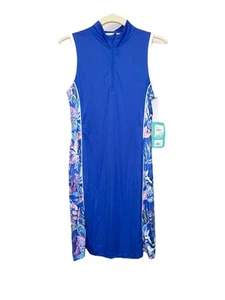 Neu mit Etikett 18 Birdies Damen SMALL Golfkleid blau tropischer Druck Stretch Komfort - Bild 1 von 11