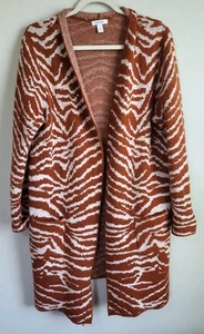 Nine West Sweater Extra Large Orange Striped Animal Print Open Front Cardigan - Picture 1 of 7
