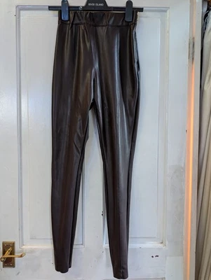 Women's River Island Dark Brown Leather Look Leggings Size 6 - Image 1 of 4
