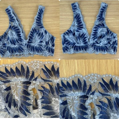 Sujetador Bralette de Encaje Aerie Top Floral Azul Gris Talla M Sin Acolchado Sin Aros Foto 1 de 4