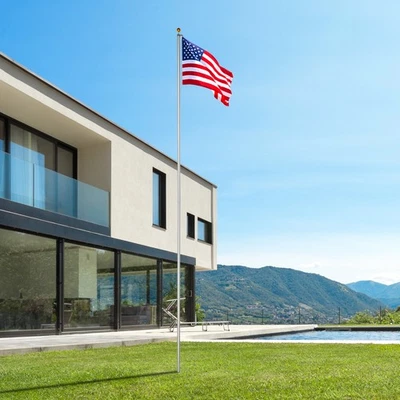 30 Ft Aluminum Flag Pole Kit Halyard Pole with 2 Pcs 3'X5' US Flag Heavy Duty - Image 1 of 4