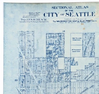 Mapa Seattle 1900 West Queen Anne - cementerio de compañeros extraños (24x22) ORIGINAL Foto 1 de 4