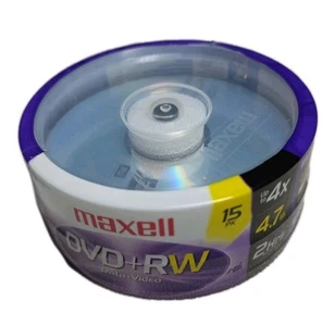 Maxell DVD+RW Data - Video 15-Pack Up To 4x 4.7 GB 2 Hrs SP Mode NEW SEALED - Picture 1 of 8