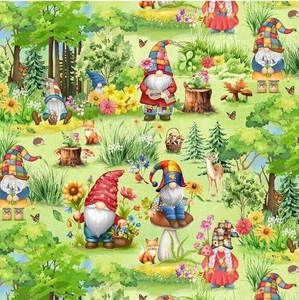 Hippie Gnomes, Gnome, Forest Fabric-100% Cotton•1yd• BTY•So Cute! Fast Ship! - Picture 1 of 4