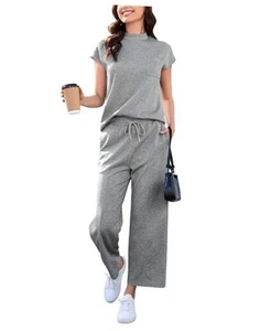 Women's 2 Piece Lounge Set Summer Outfits Travel Airport Tracksuit Wide Leg - Picture 1 of 7