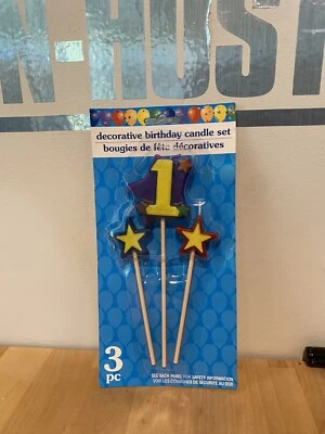 Juego de velas adornadas para pasteles de cumpleaños número 1 púrpura con estrellas rojo azul amarillo Foto 1 de 2
