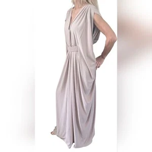 Koh Koh Beige Toga Maxi Dress Grecian Draped Gown Formal Evening Size 2 - Picture 1 of 11