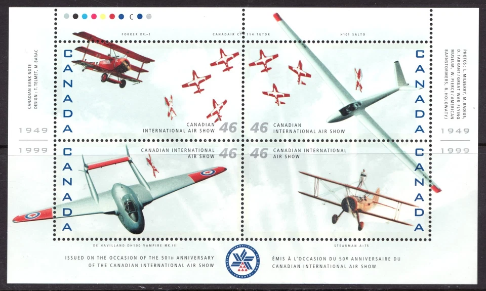1999 - #1807 MNH S/S - Canadian International Air Show - Jets Planes cv$7.50 - Image 1 of 1