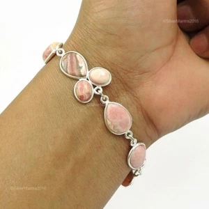 Corazón Chakra Natural Rodocrosita 925 Plata de Ley Nuevo Cadena Madre Pulsera - Imagen 1 de 6