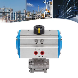 1" Pneumatic Actuated Ball Valve 304 Stainless Steel Pneumatic Ball Valve Blue - Picture 1 of 17