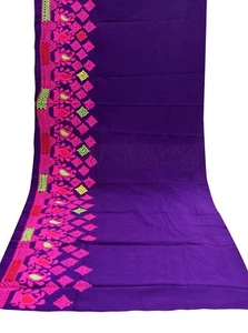 2.8 Yd Indian Cotton Purple Fabric Hand Needle Embroidered Vintage Craft Fabric - Picture 1 of 4