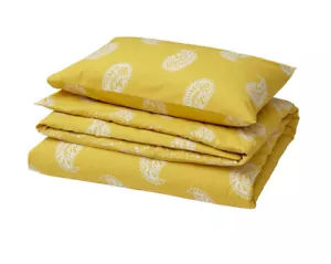 IKEA AROMATISK DUVET COVER SET 100% COTTON PAISLEY YELLOW & WHITE TWIN SIZE - Picture 1 of 3