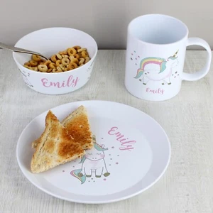 Personalised Unicorn Plastic Breakfast Dinner Set. Gift. Birthday. Meal Time. - Picture 1 of 3