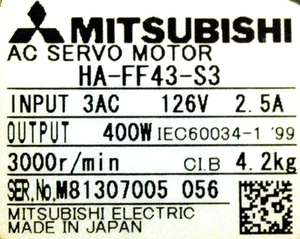 Mitsubishi Motors-AC Servo HA-FF43-S3 *REPAIR EVALUATION ONLY* [PZJ] - Picture 1 of 1