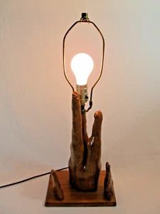 Vintage Mid-Century Retro Rustic Cypress Knee Table Lamp  - WORKS! 22” - Picture 1 of 17