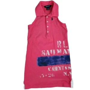 Ralph Lauren Pony Logo Pink Salmon Print Sleeveless Polo Dress Girl's Size 7 - Picture 1 of 7