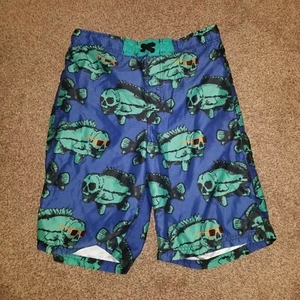 Teen Boys XL Cherokee Blue Skeleton Fish Drawstring Pocketed Swim Shorts/Trunks - Picture 1 of 11
