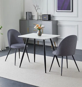 Dining Set, Small Rectangular Kitchen Table (0.8m) & 2 Grey Fabric Dining Chairs - Picture 1 of 8