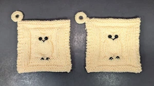 Almohadilla caliente de búho tejida a mano soporte para olla dos remaches vintage - buen estado - Imagen 1 de 7