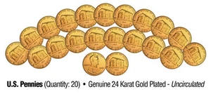 LINCOLN BIRTHPLACE 2009 UNCIRCULATED 24KT GOLD BICENTENNIAL PENNIES "20 COIN LOT - Picture 1 of 1