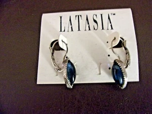 Latasia Ohrringe silberfarben mit blauem Glasstein (NOS) - Bild 1 von 4