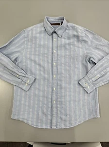 Perry Ellis Men's Linen & Cotton Button Down Shirt Denim Blue Size Large - Picture 1 of 8