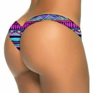 Print Bikini Women Suit Thong Swim Trunks Brazilian Bottom Beach Swimwear T-back - Picture 1 of 16