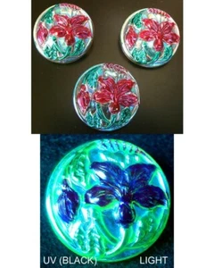 3 Czech Vaseline Crystal Glass Buttons #P338 - 28 mm or 1" - EXOTIC FLOWERS!!!! - Picture 1 of 6