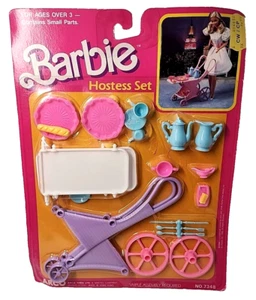 New 80s Barbie Tea Cart Doll Hostess Set #7348 Mattel Dollhouse Food Dishes 1988 - Picture 1 of 10