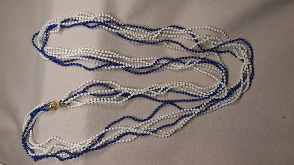 collier multi perles bleu et blanc C24 - Photo 1/4