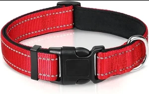 Adjustable Reflective Nylon Webbing Dog Collar With Safety Buckle Collar Size M - Picture 1 of 6