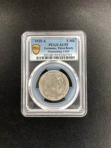 1935 A Germany Third Reich 5 MK Mark PCGS AU55 Hindenburg J-360 Silver Coin #731 - Picture 1 of 2