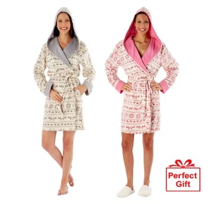 i-Smalls Women's Winter Fairisle Hooded Bathrobe Loungewear - Picture 1 of 3