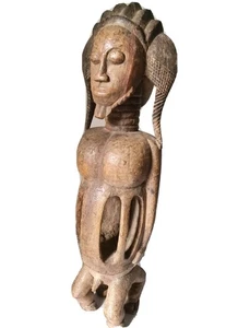 Tambor Baule Hendidura Madera Figura Cara Jano. 63cm. Tesoro muy raro. Costa de Marfil. - Imagen 1 de 24
