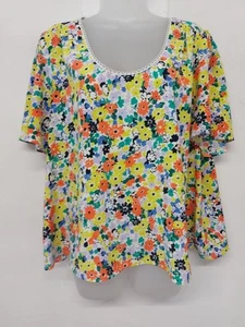 M&S Ladies Blouse Top Size 20 Multicoloured Floral Short Sleeve Lightweight VGC - Picture 1 of 9