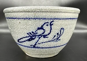 1989 Rowe Pottery Works Salt Glaze Bowl 8.5" Blue Bird Vintage Stoneware EUC - Picture 1 of 10