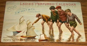 E W Hoyt German Cologne Calendar 1895 Boys Sailing Model Toy Sail Boats - Picture 1 of 2