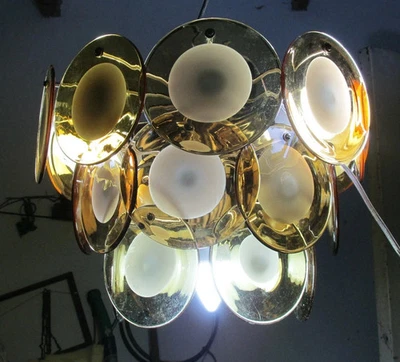 VINTAGE SIMIL Gino VISTOSI 24 DISCS CEILING LAMP CHANDELIER, RESTORED,USED. LQQK - Image 1 of 4