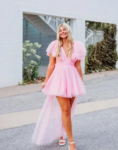 Vestito Tulle Rosa Treno Mable Taglia Small Principessa Barbie Hoco Senior Domenica - Foto 1 di 14