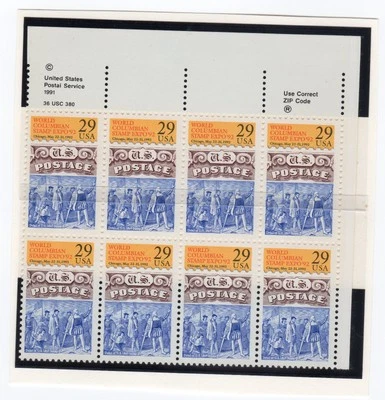 Scott #2616 World Columbian Stamp Expo Zip Block of 8 Stamps - MNH UR - Image 1 of 2