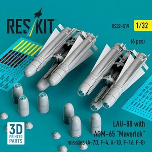 1/32 AGM-65 Maverick Missiles (6pcs) with LAU-88 (2pcs) for A-10, F-16, F-8 - Picture 1 of 1