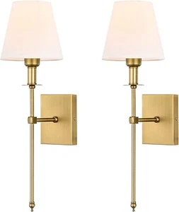 Pauwer Slim Wandleuchten 2er Set weiß Stoffschirm fest verdrahtet Innenleuchte - Bild 1 von 8