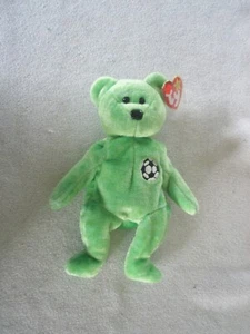 Ty Beanie Baby KICKS 1998 green Soccer Bear w/ tags - Picture 1 of 9