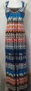 New NICOLE MILLER Size Medium Maxi Dress Beaded Yoke Multi Color Ripple Effect - Picture 1 of 4