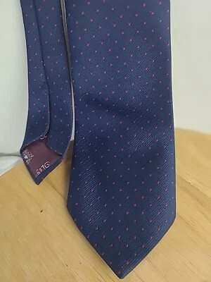 Corbata OLEG CASSINI Vintage Corbata Azul Marino Rojo Lunares Diseñador Logo'd Poliéster Foto 1 de 4