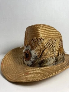 🔥🚨Vintage Levi's Hat Straw Cowboy 1970’s Original Authentic Feather Medium - Picture 1 of 7