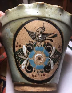 Mexico Hanging Planter Ken Edward's style handmade/painted pottery bird motif - Picture 1 of 10