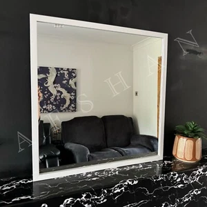 Geo White Mirror Square Bathroom Wall Mirror Vanity Dressing table Mirror 55cm - Picture 1 of 6