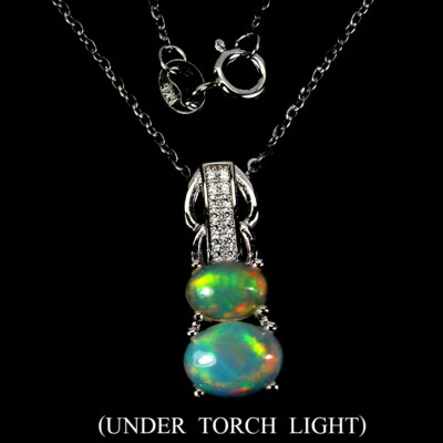 925 Sterling Silver Necklace Oval Fire Opal 8x6mm Simulated Cz Gemstone Jewelry - Image 1 of 4