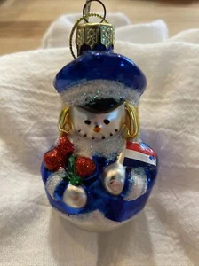 VINTAGE THOMAS PACCONI Blown Mercury Glass Christmas Tree Ornament WORLD SNOWMAN - Picture 1 of 4